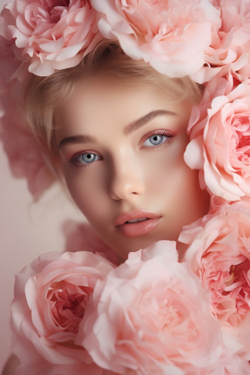 Vue face jeune femme posant roses 23 2150737263